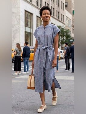 BNWT TROVATA Chambray Heathered Blue Button-Front Shirt dress size XS.S $258